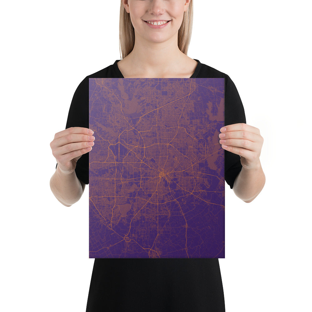 Dallas Purple and Orange Canvas Map