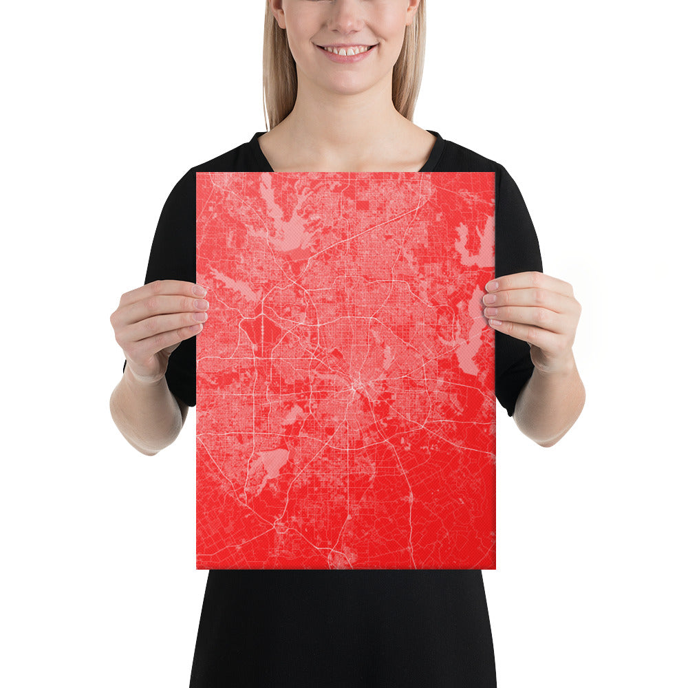 Dallas Red and White Canvas Map