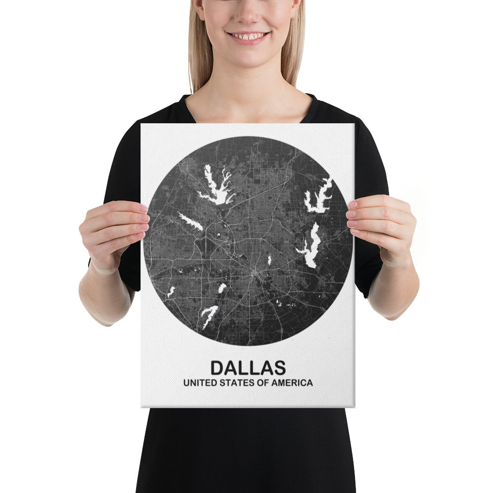 Dallas Circular Black Canvas Map