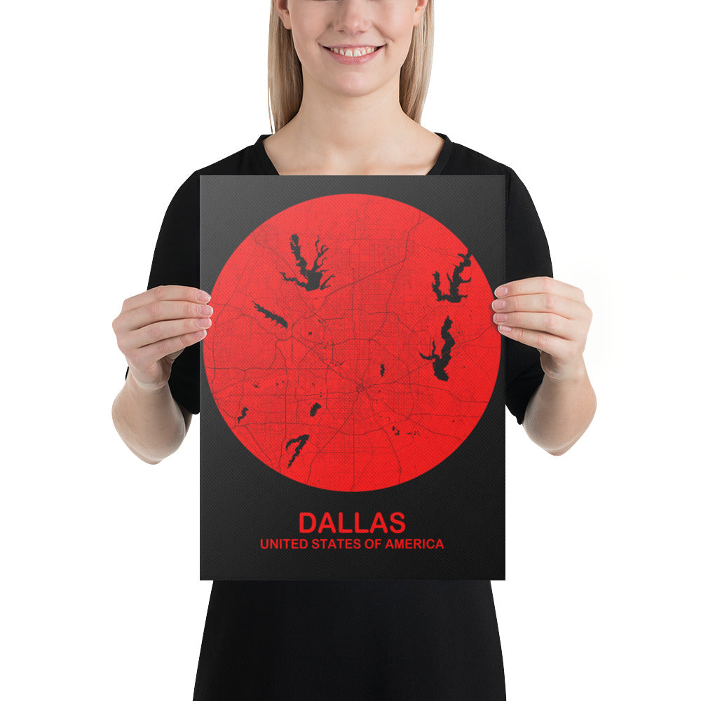 Dallas Circular Red Canvas Map