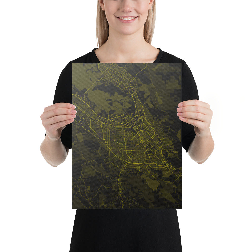 San Jose Black and Yellow Canvas Map