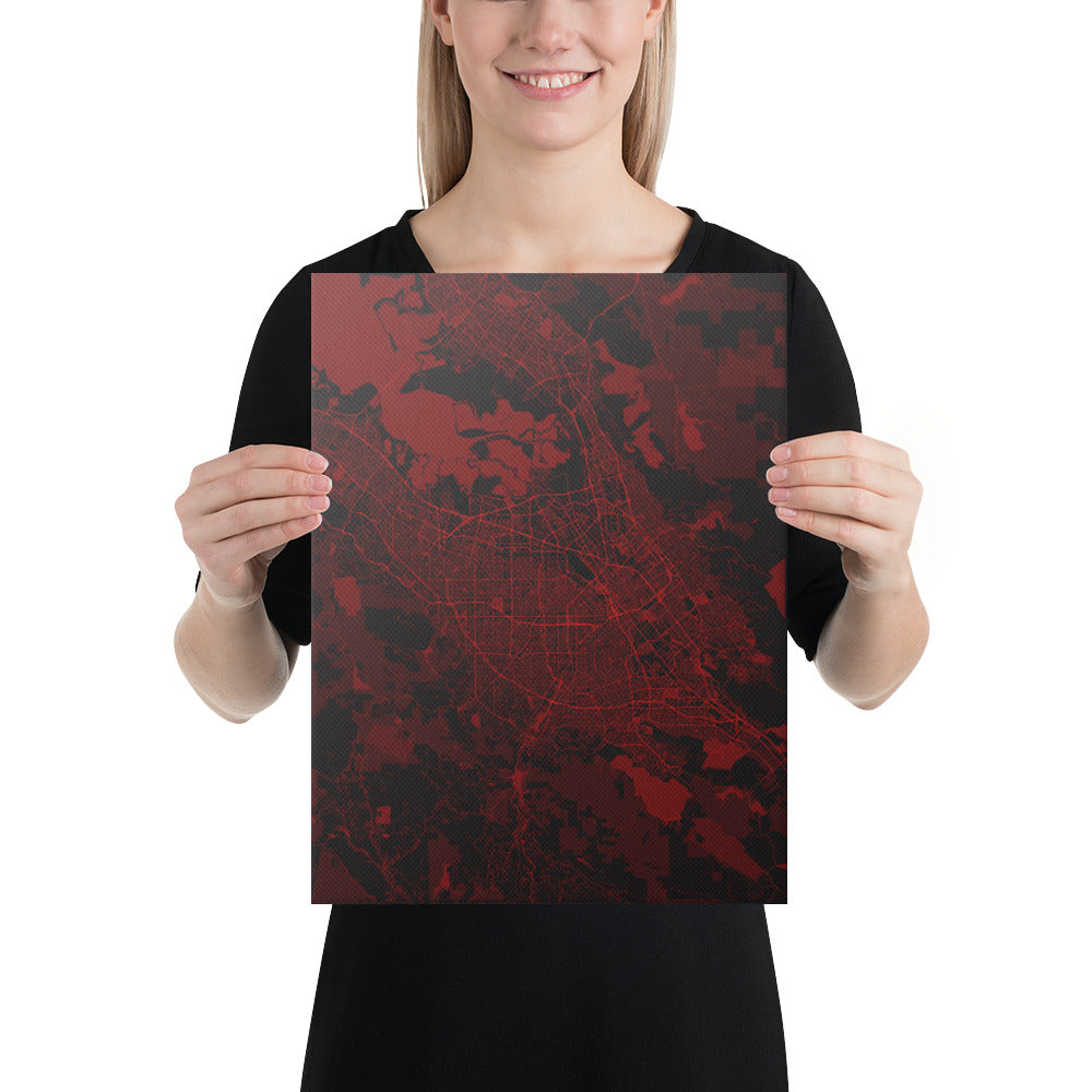 San Jose Black and Red Canvas Map