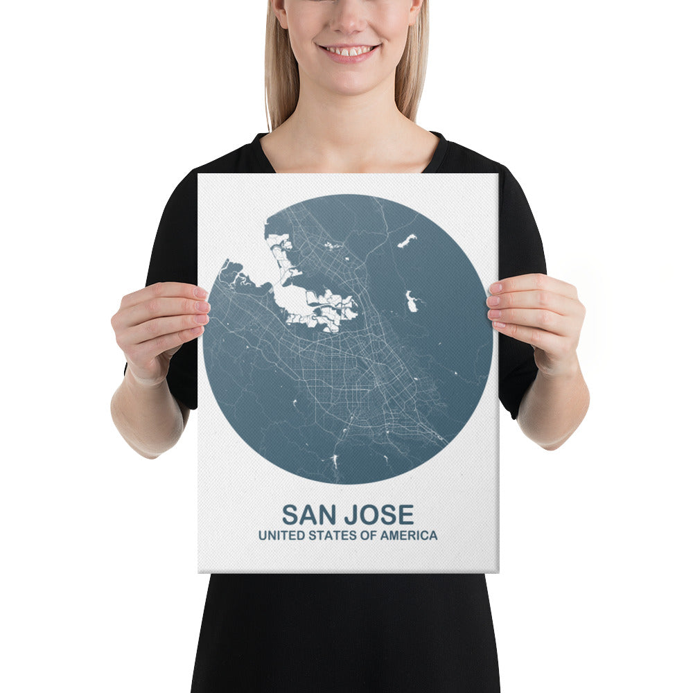 San Jose Circular Blue Canvas Map