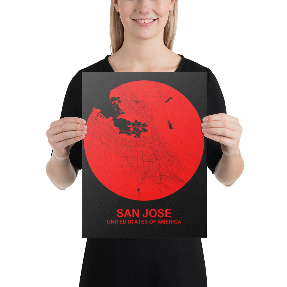 San Jose Circular Red Canvas Map