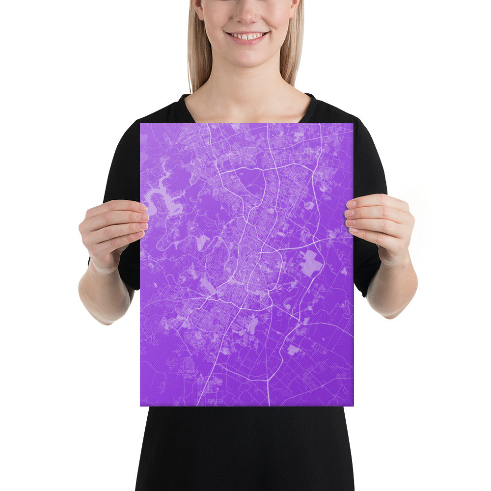 Austin Purple and White Canvas Map