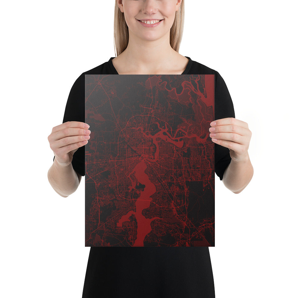 Jacksonville Black and Red Canvas Map