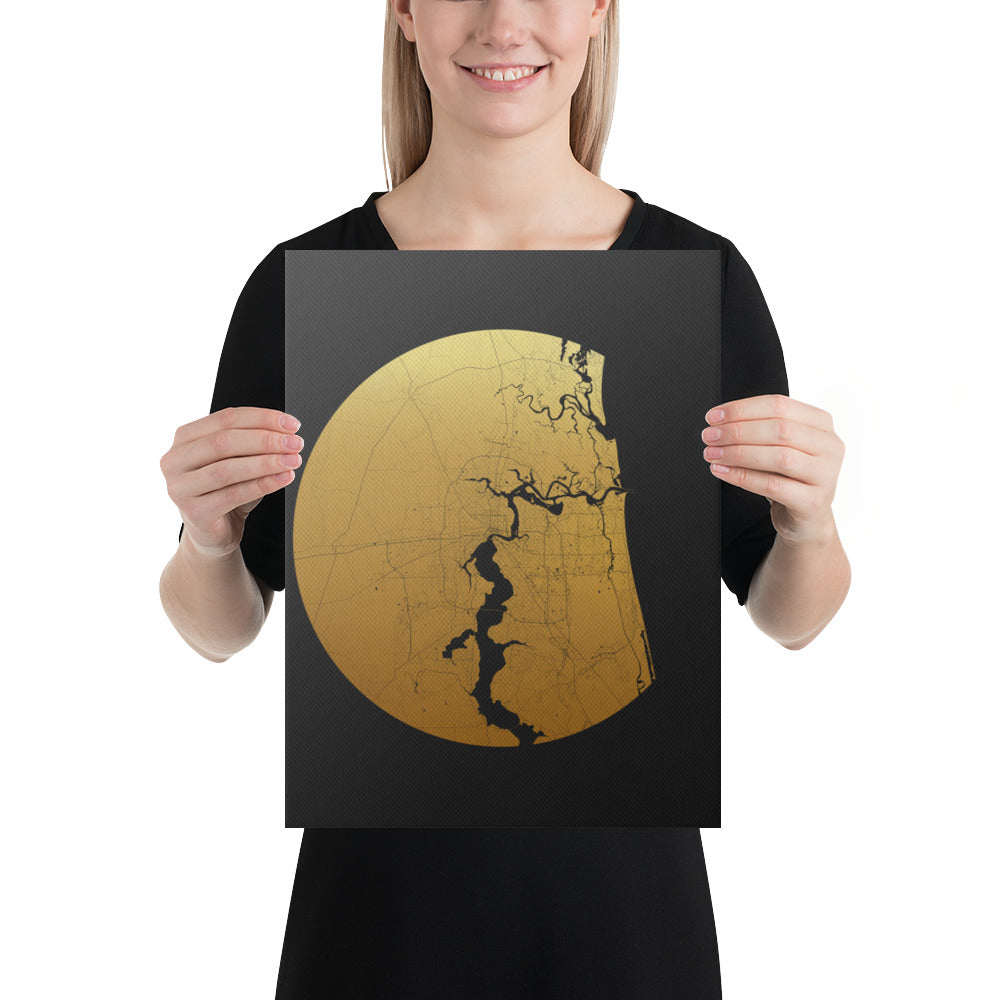 Jacksonville Gold on Black Canvas Map