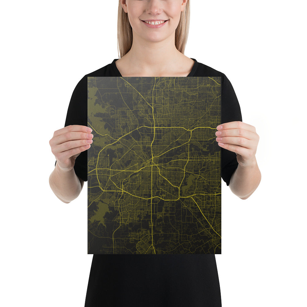 Fort Worth Black and Yellow Canvas Map