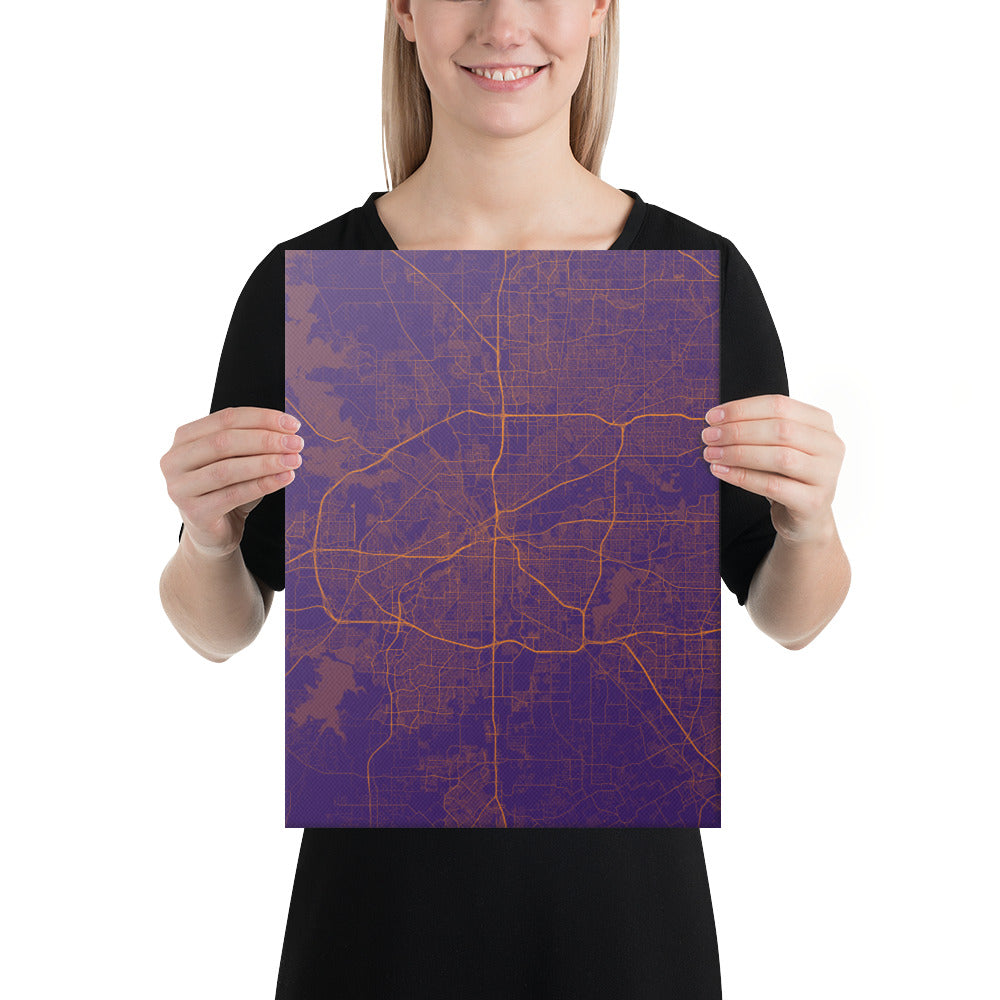 Fort Worth Purple and Orange Canvas Map