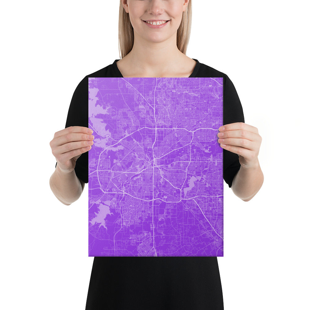 Fort Worth Purple and White Canvas Map