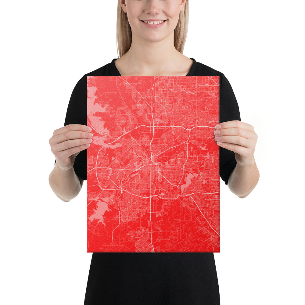 Fort Worth Red and White Canvas Map