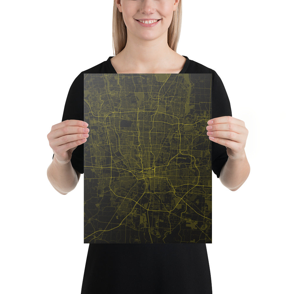 Columbus Black and Yellow Canvas Map