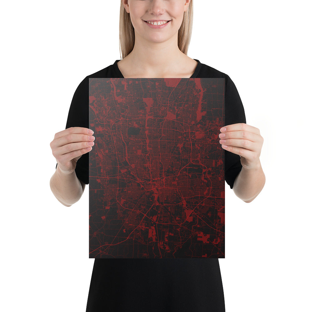 Columbus Black and Red Canvas Map