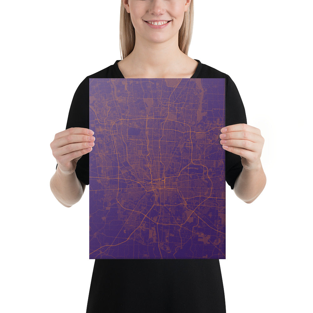 Columbus Purple and Orange Canvas Map