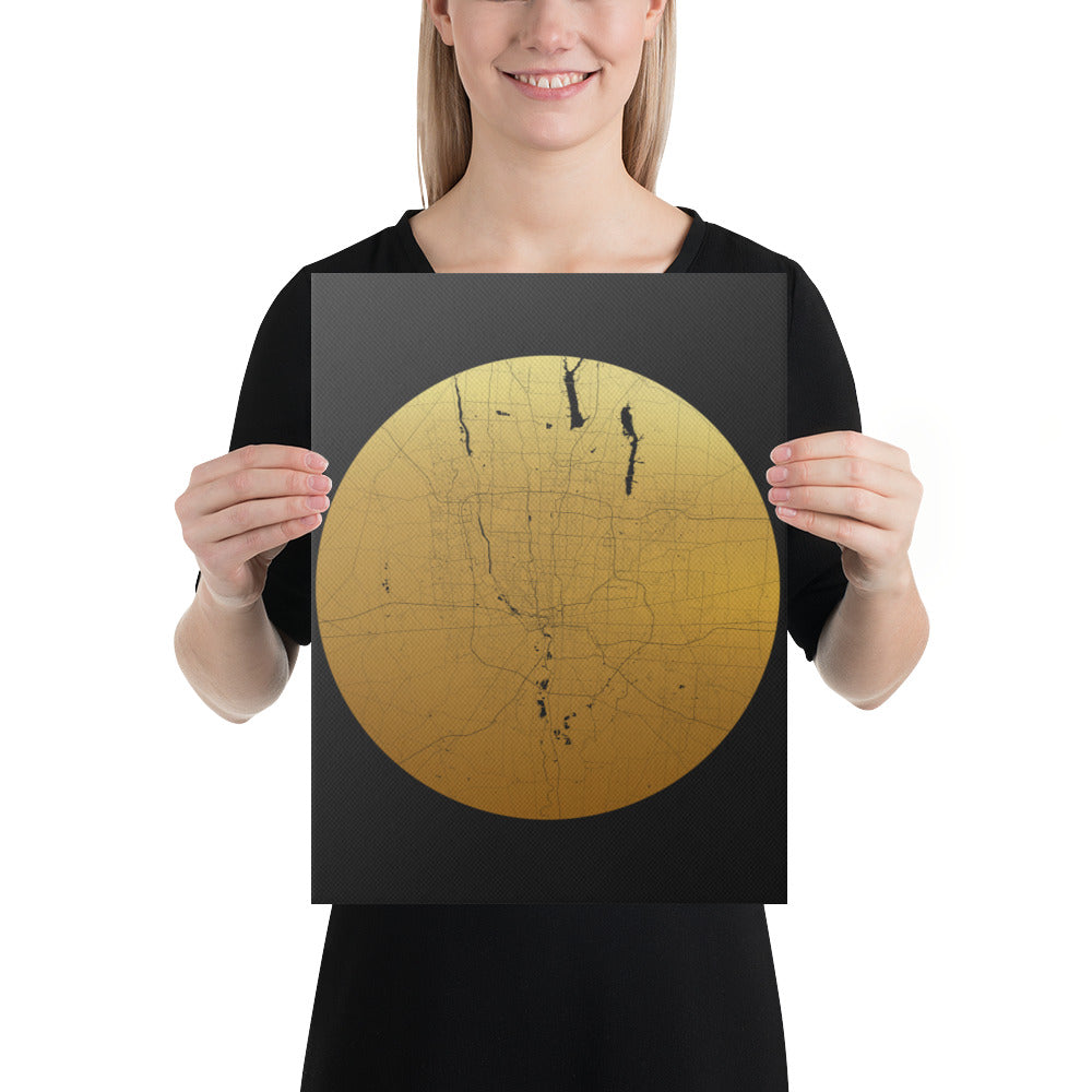 Columbus Gold on Black Canvas Map