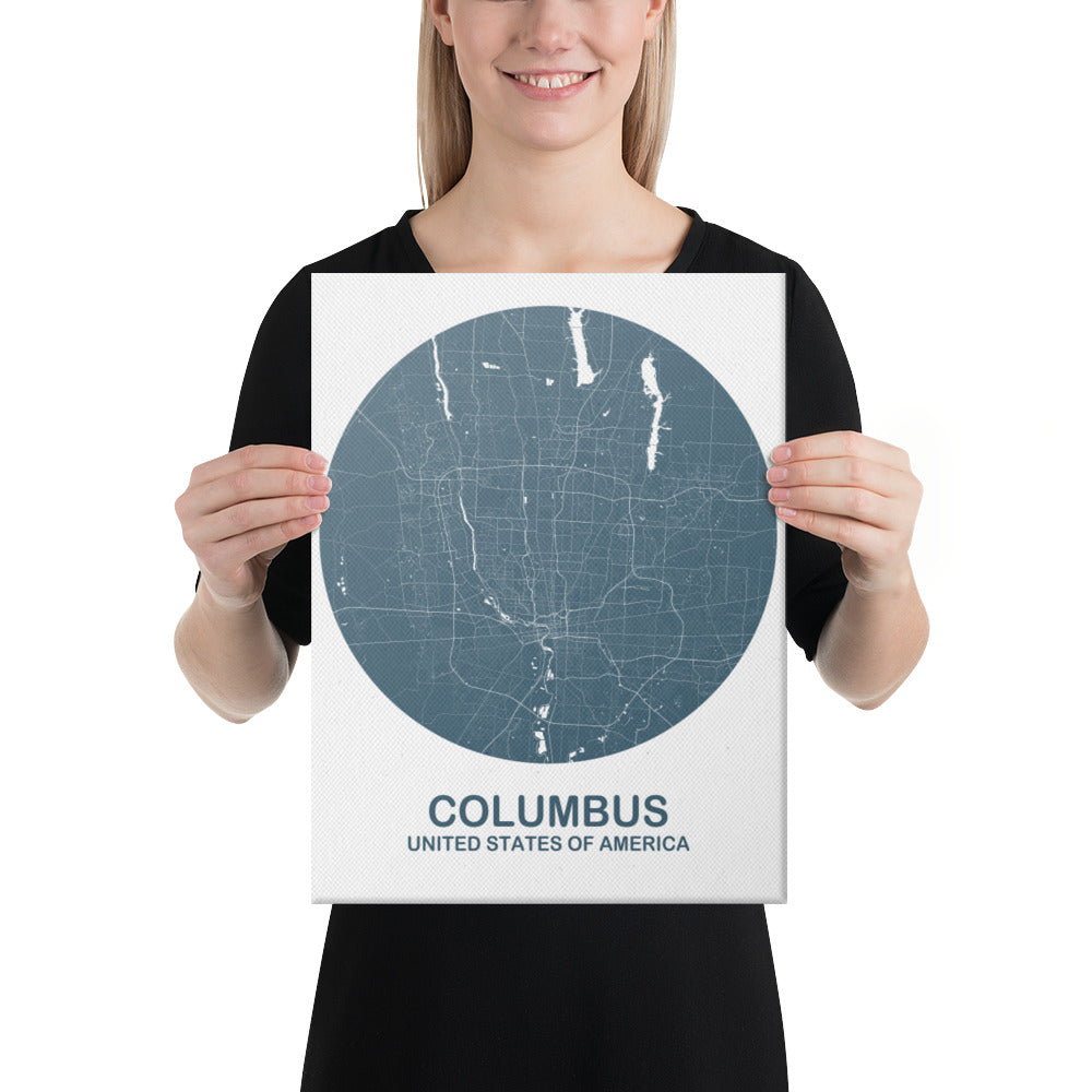 Columbus Circular Blue Canvas Map