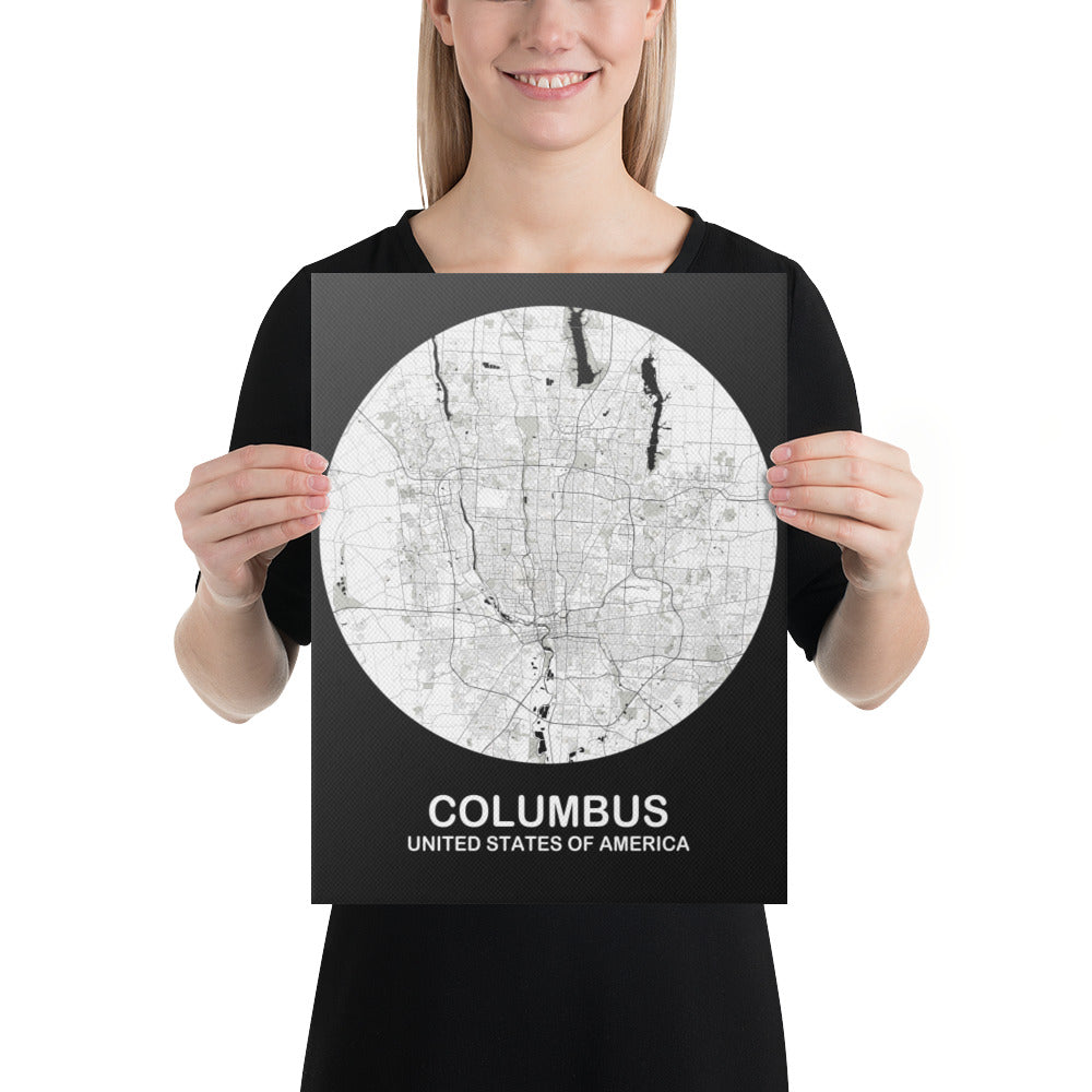 Columbus Circular White Canvas Map