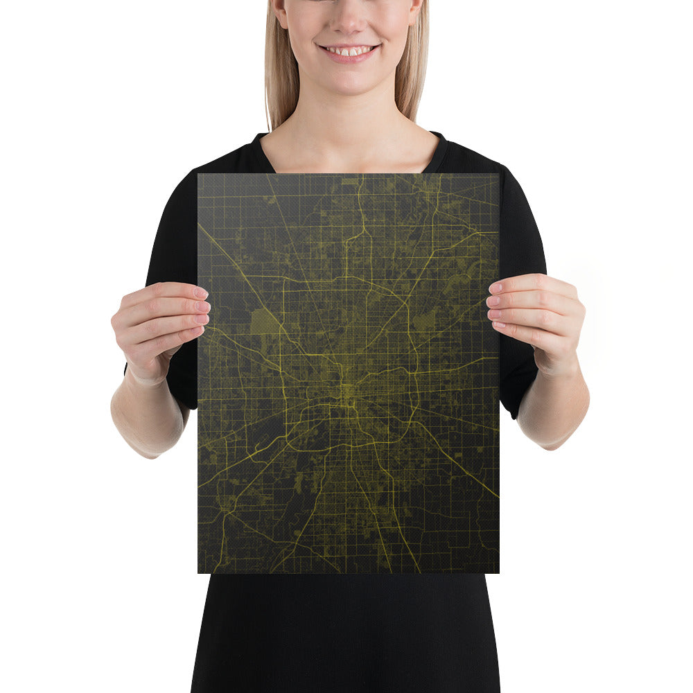 Indianapolis Black and Yellow Canvas Map