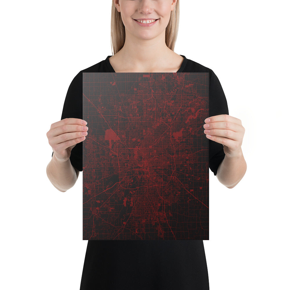 Indianapolis Black and Red Canvas Map