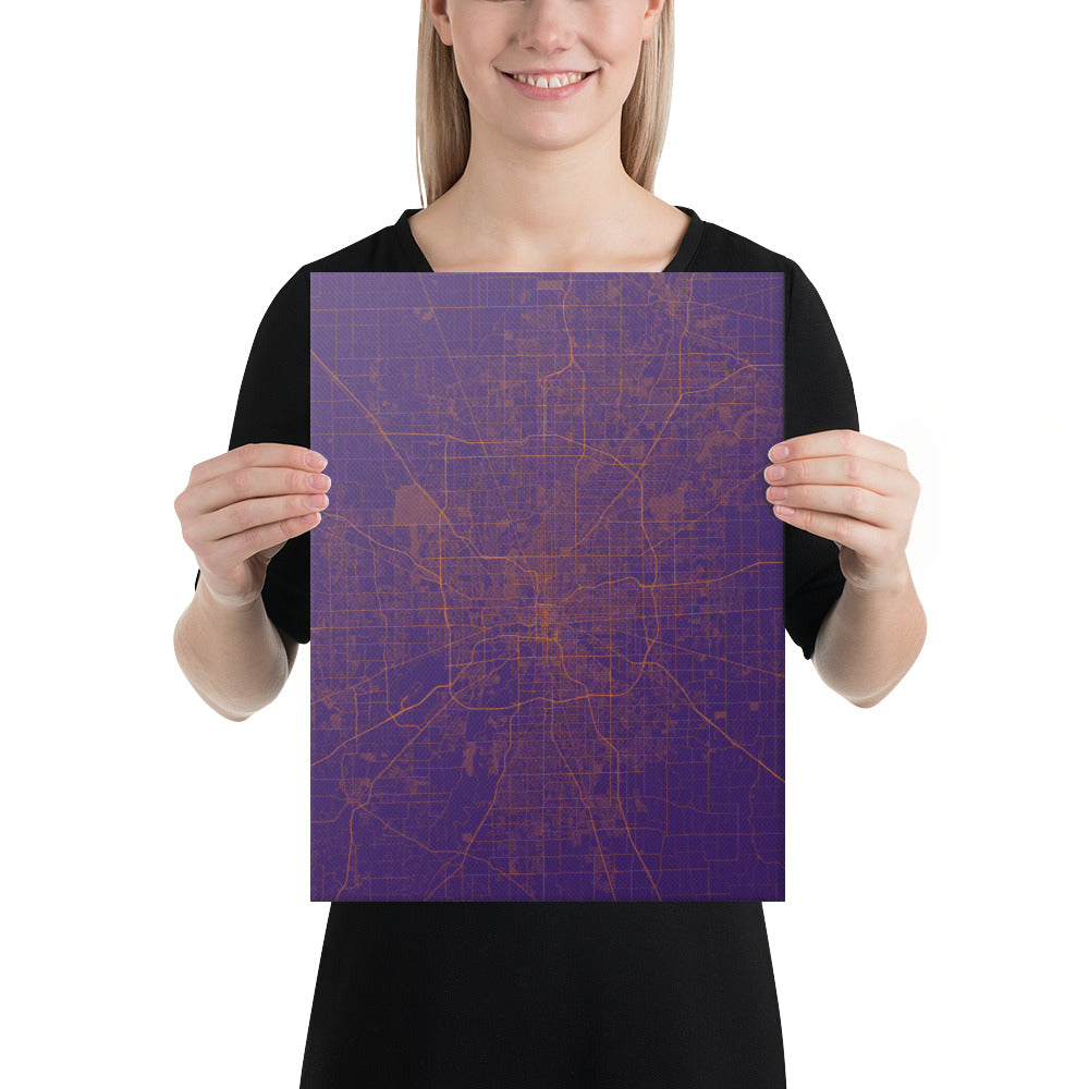 Indianapolis Purple and Orange Canvas Map