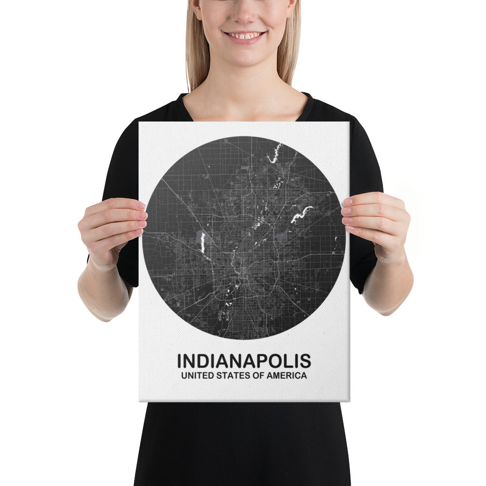 Indianapolis Circular Black Canvas Map