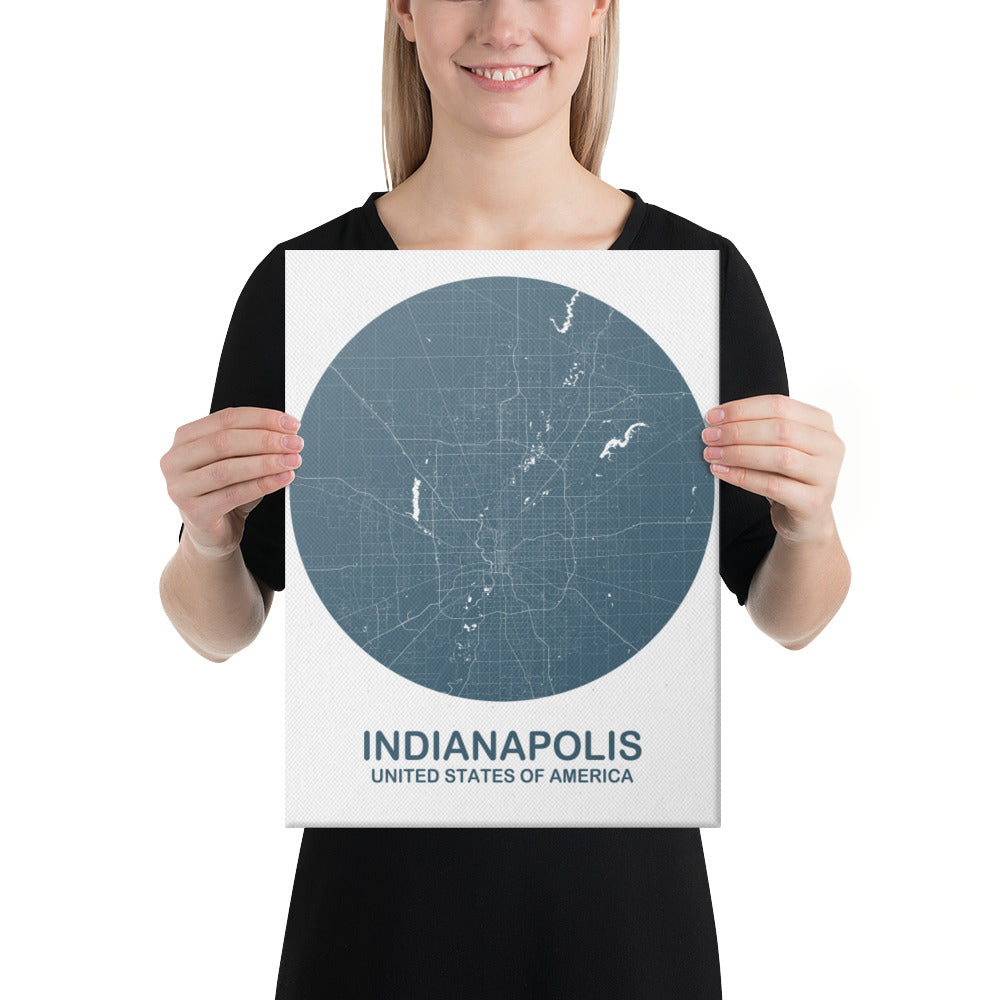 Indianapolis Circular Blue Canvas Map