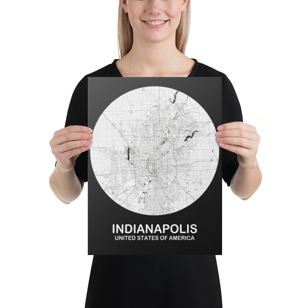 Indianapolis Circular White Canvas Map