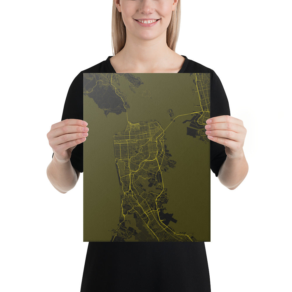 San Francisco Black and Yellow Canvas Map