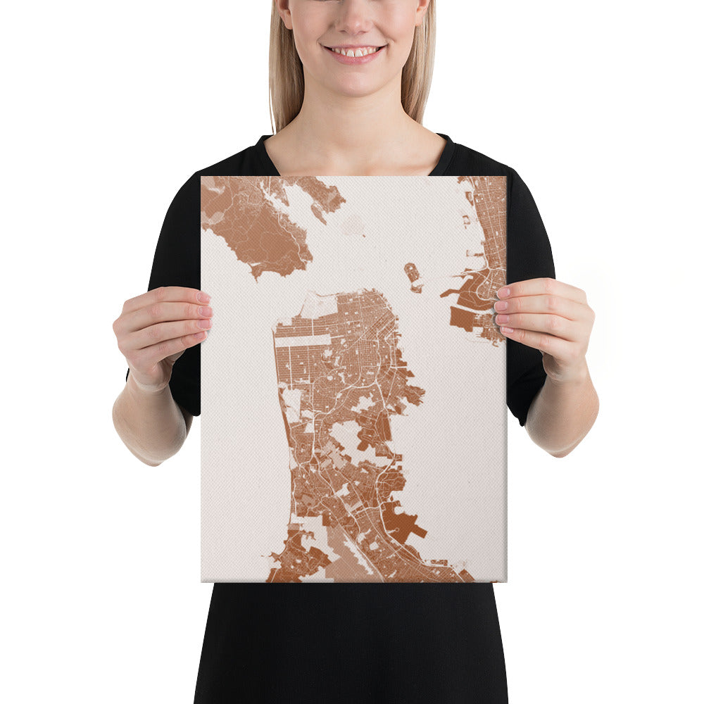 San Francisco Brown and White Canvas Map