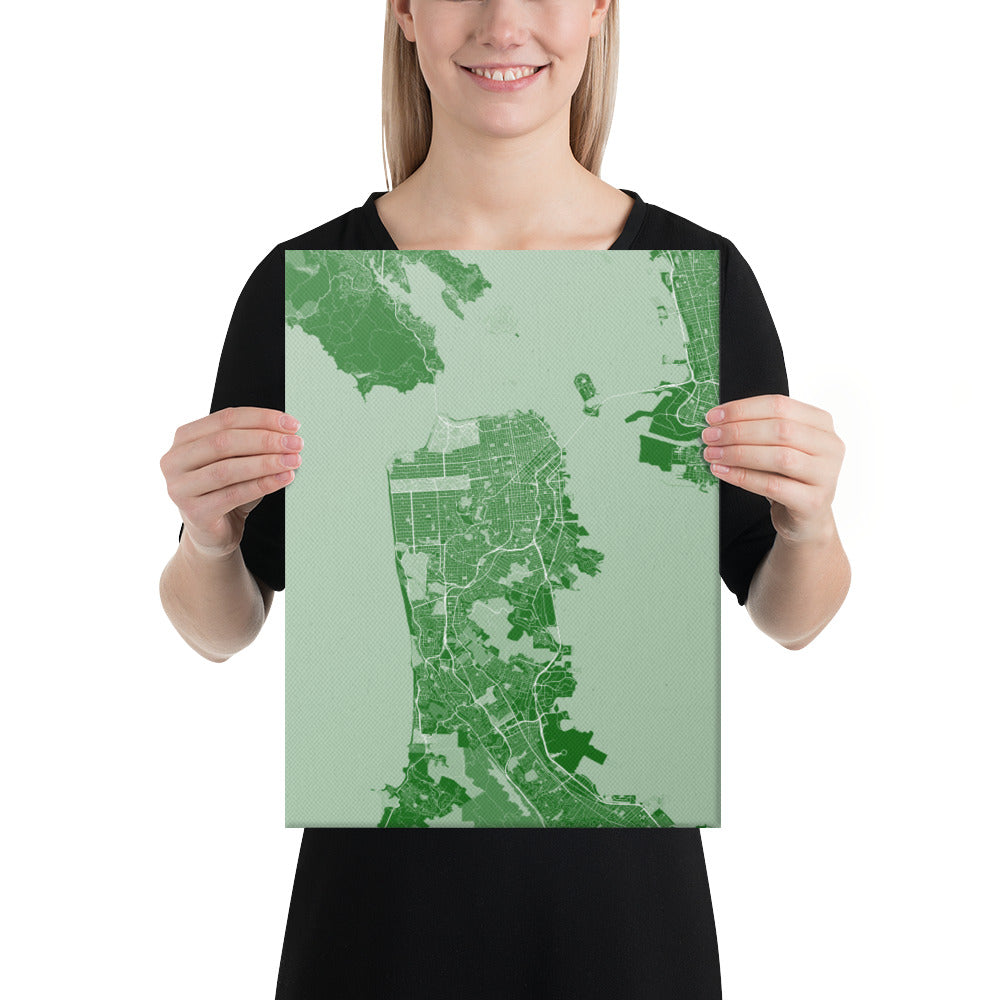 San Francisco Green and White Canvas Map