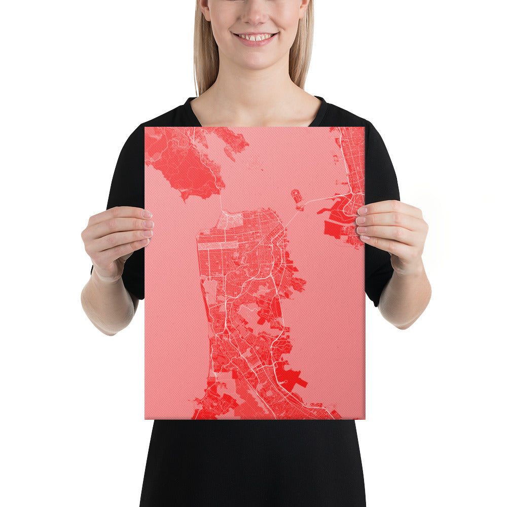 San Francisco Red and White Canvas Map