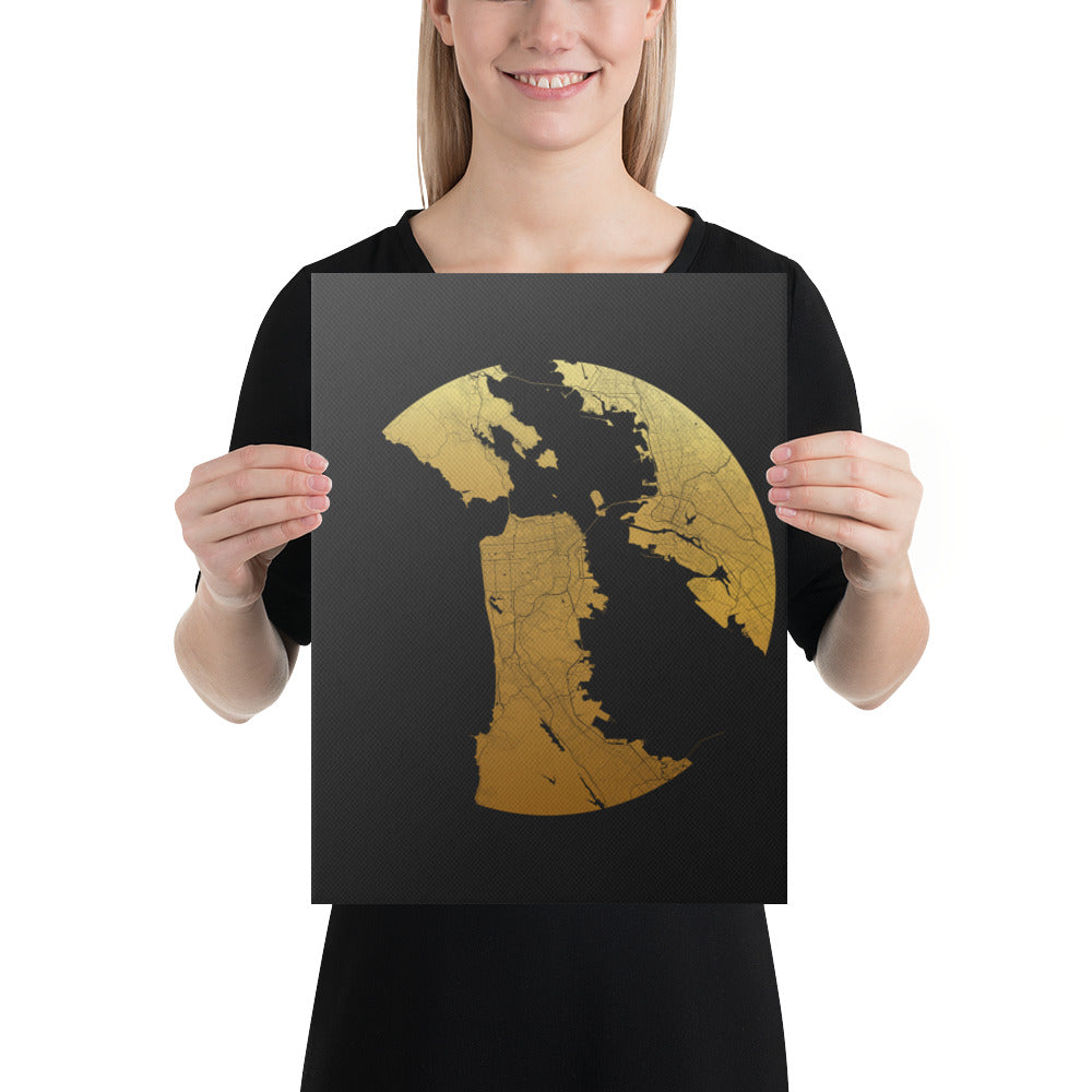 San Francisco Gold on Black Canvas Map