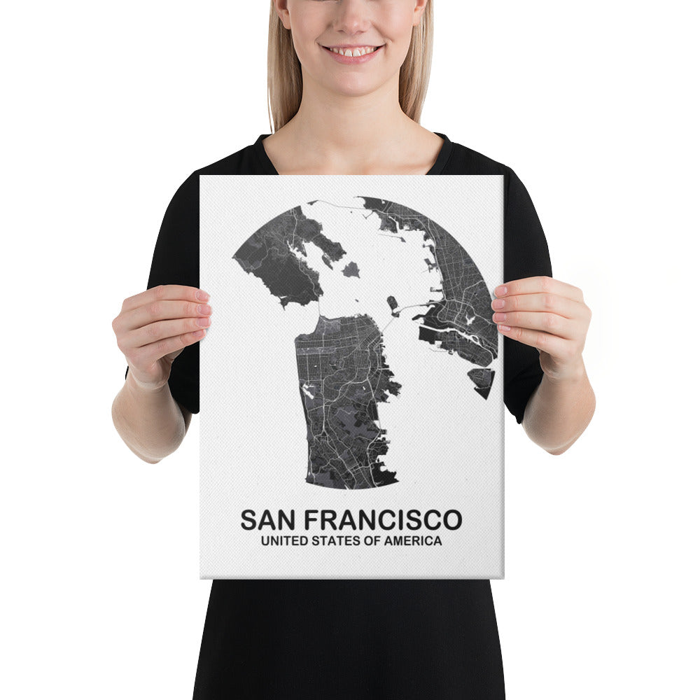 San Francisco Circular Black Canvas Map