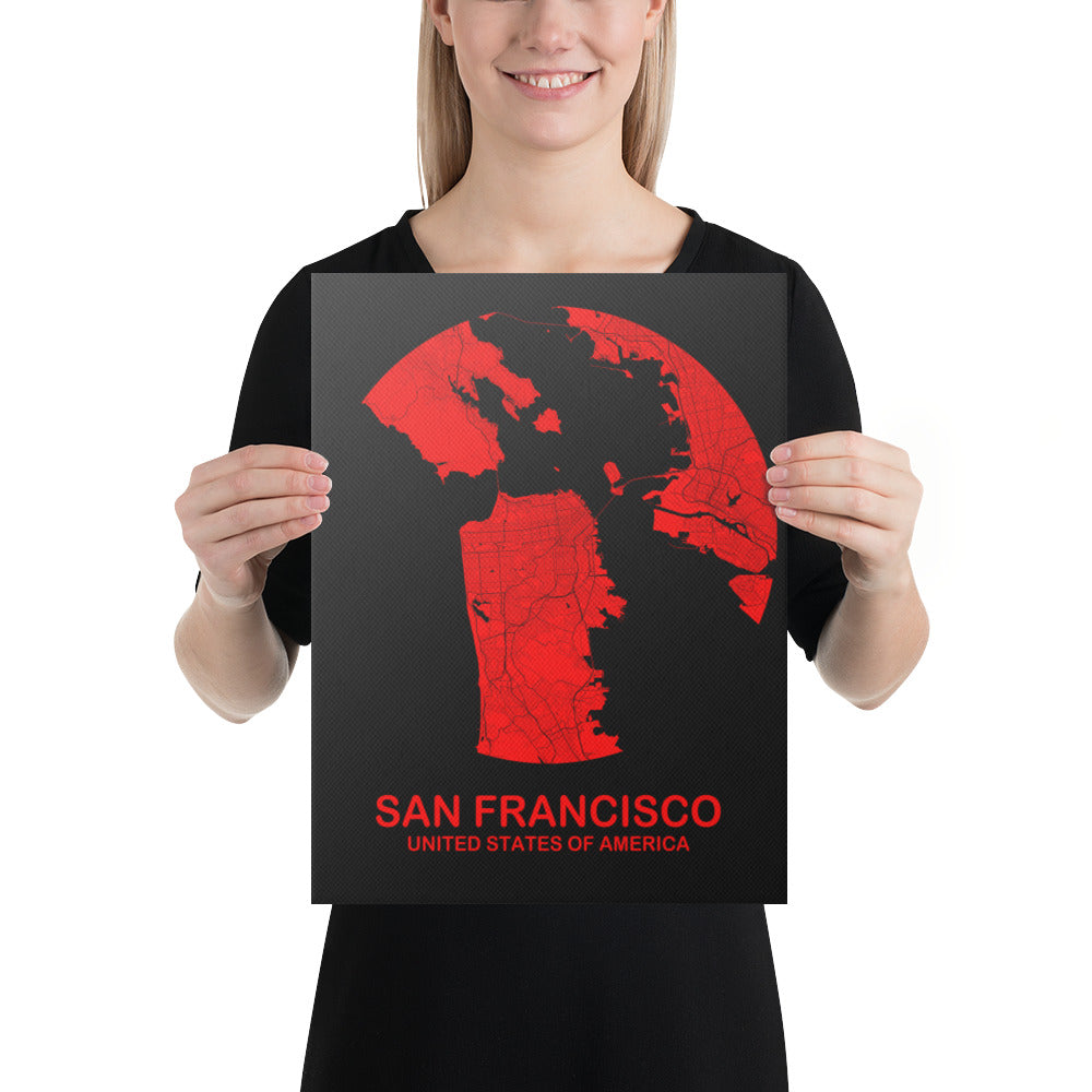 San Francisco Circular Red Canvas Map