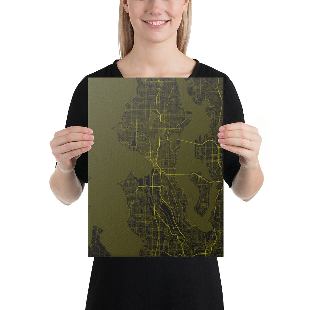 Seattle Black and Yellow Canvas Map