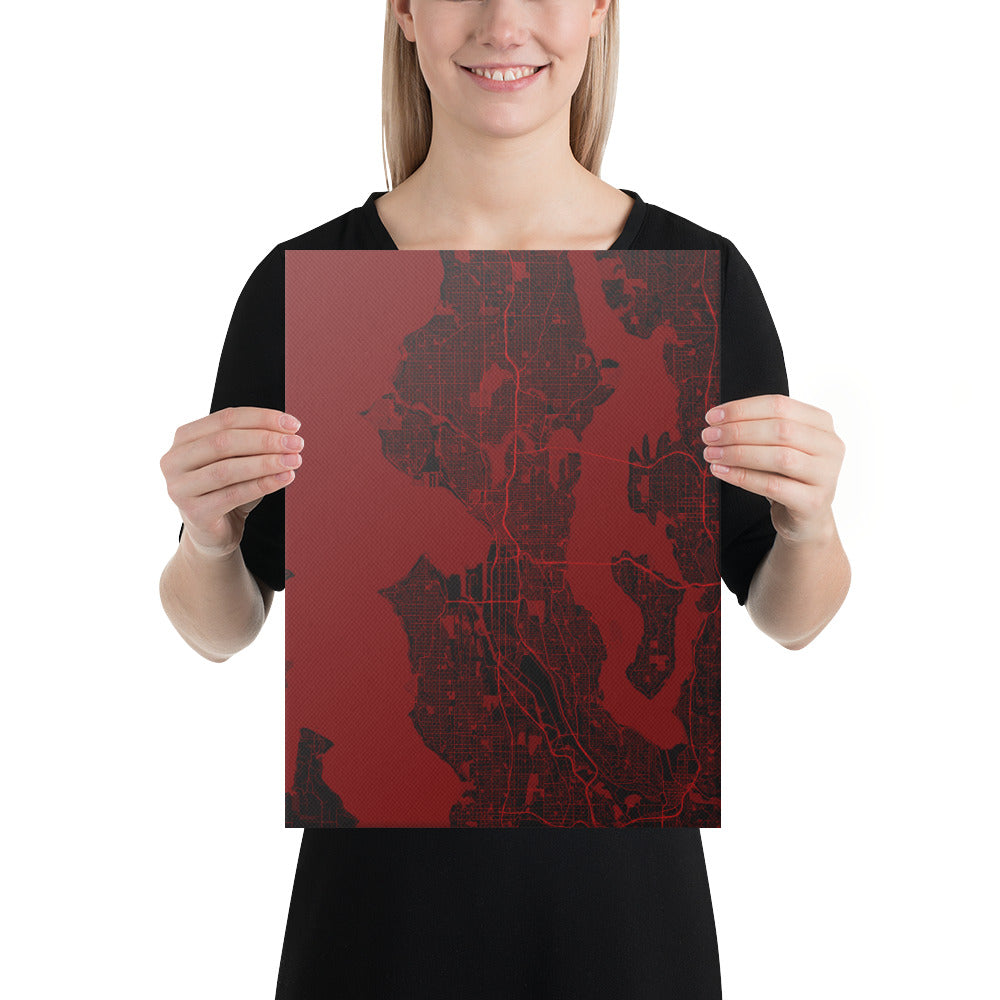 Seattle Black and Red Canvas Map