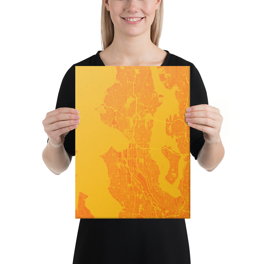 Seattle Orange and Yellow Canvas Map