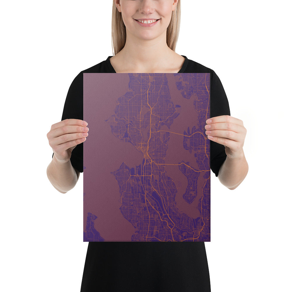 Seattle Purple and Orange Canvas Map