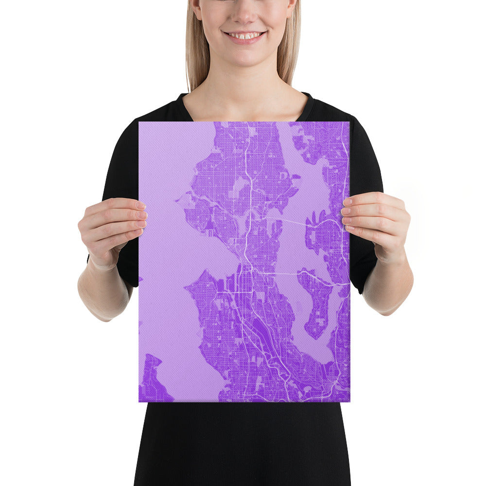 Seattle Purple and White Canvas Map