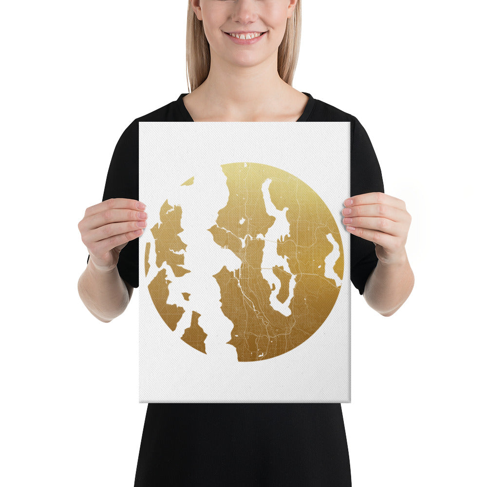 Seattle Gold on White Canvas Map