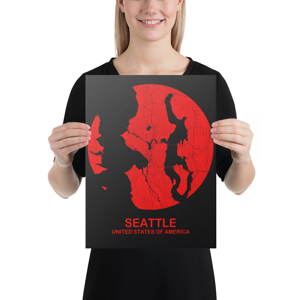 Seattle Circular Red Canvas Map