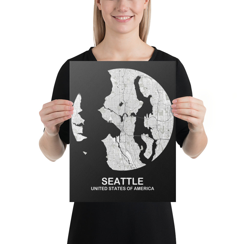 Seattle Circular White Canvas Map