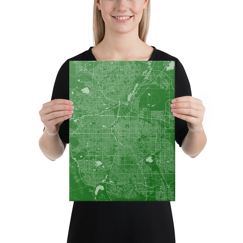 Denver Green and White Canvas Map