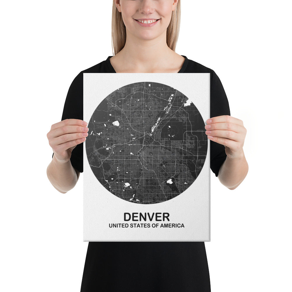 Denver Circular Black Canvas Map