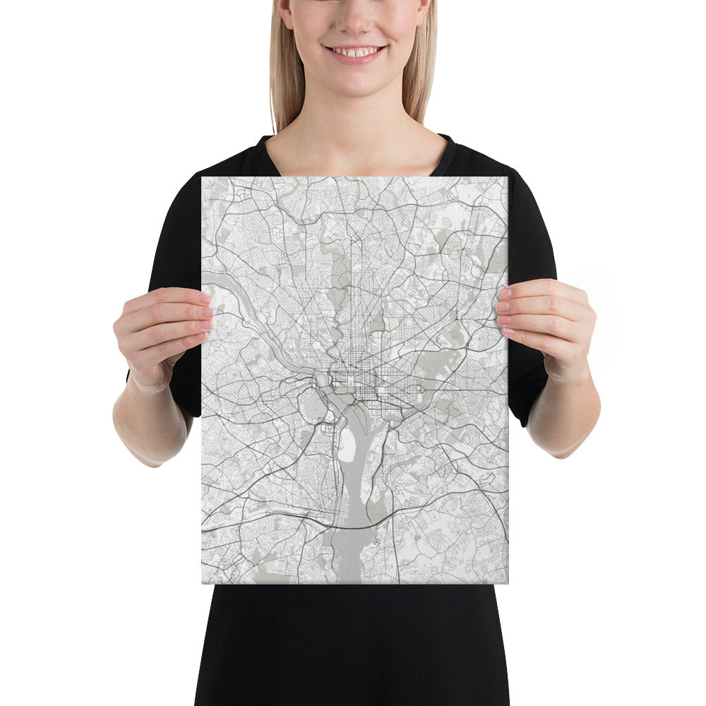 Washington, D.C. White Canvas Map