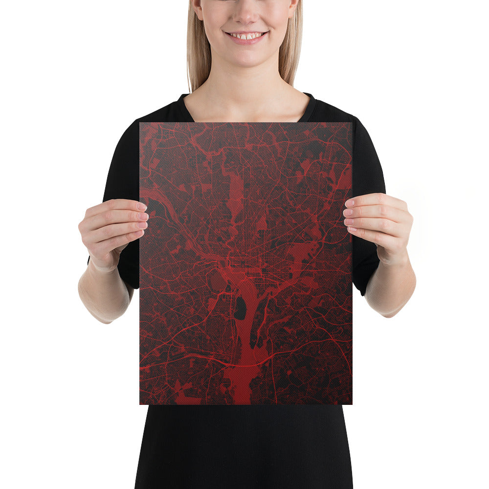 Washington, D.C. Black and Red Canvas Map