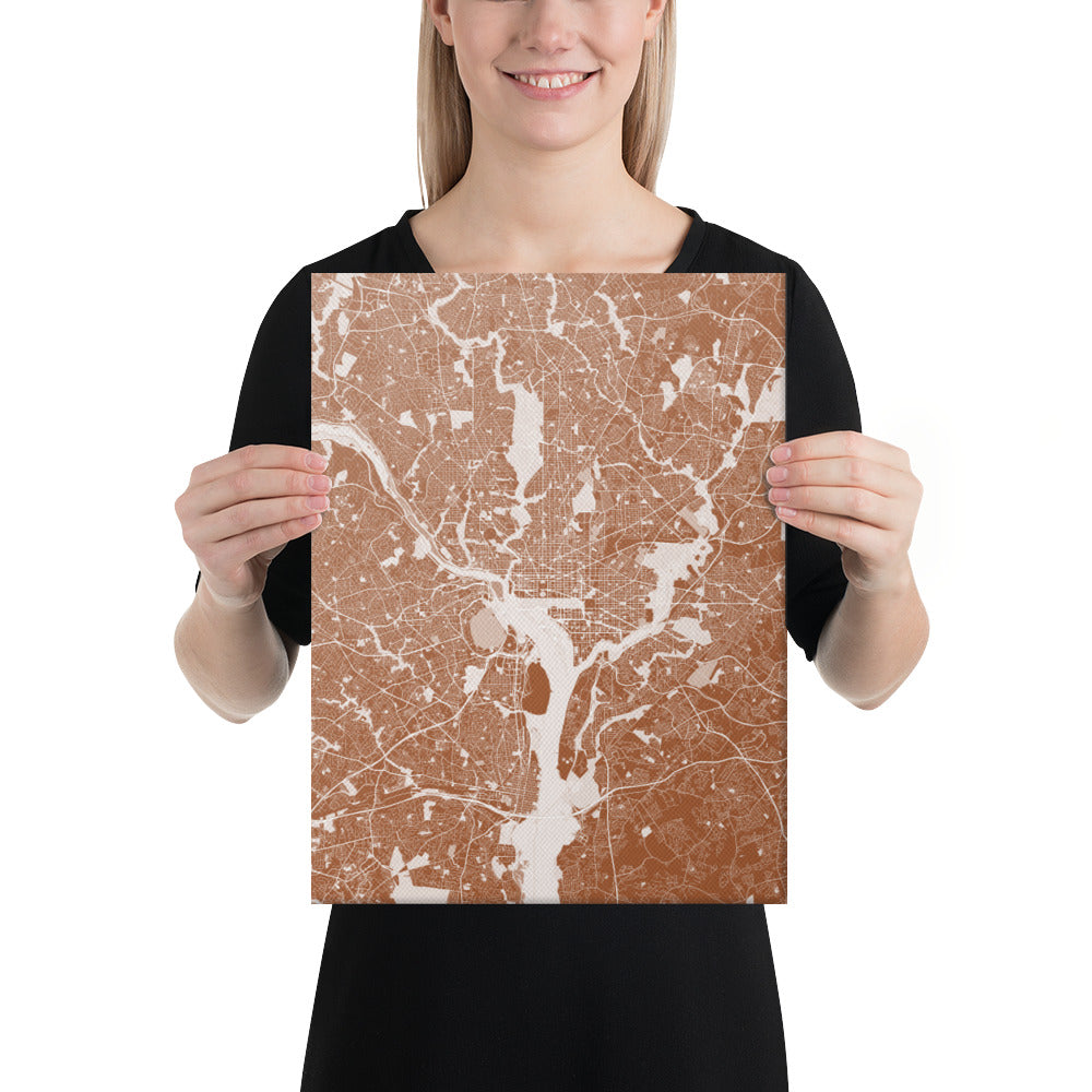 Washington, D.C. Brown and White Canvas Map