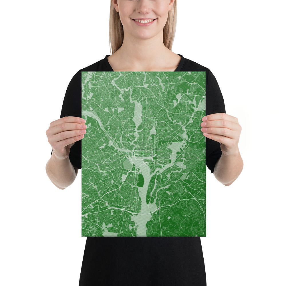 Washington, D.C. Green and White Canvas Map