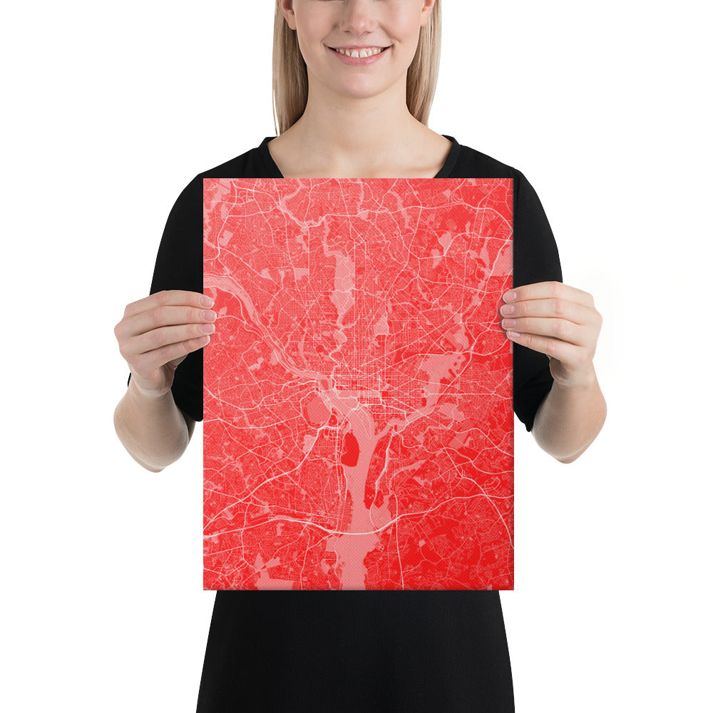 Washington, D.C. Red and White Canvas Map