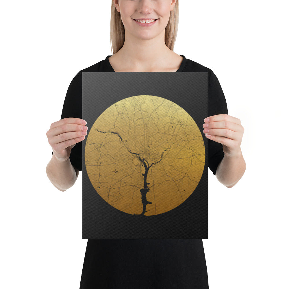 Washington, D.C. Gold on Black Canvas Map